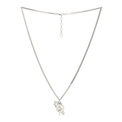 Christian Dior X Cactus Jack Crystal Resin Logo Pendant Necklace White Silver 3 of 7