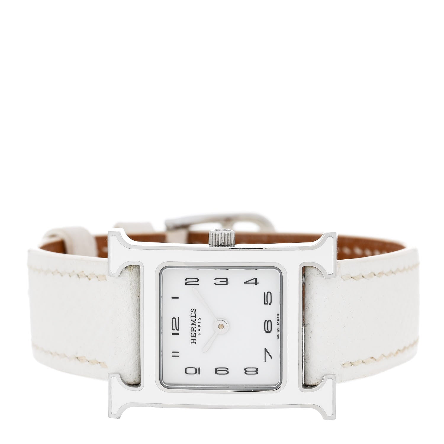 Hermes Stainless Steel Epsom Lacquer 21mm Heure H Hour Quartz Watch Blanc 2 of 4