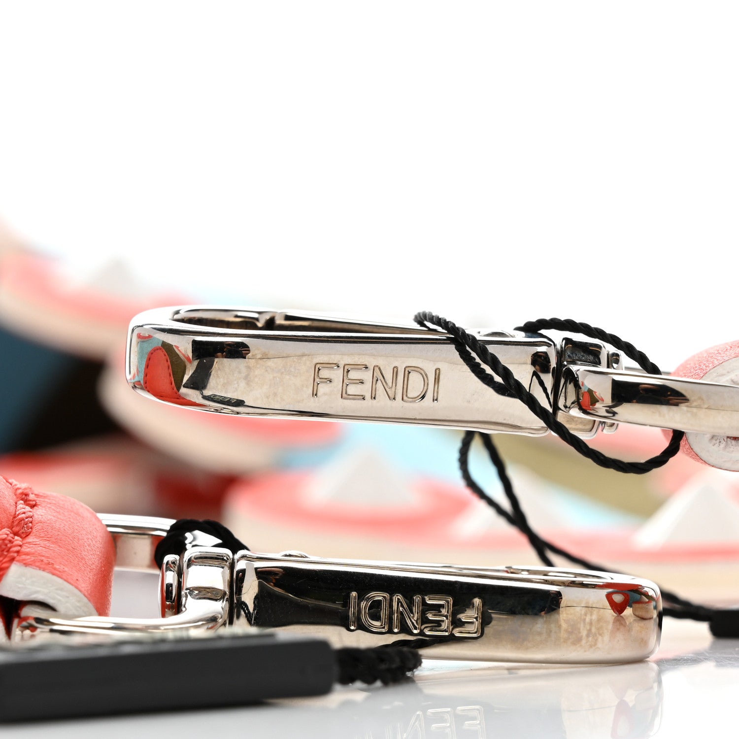 Fendi Canvas Vitello Dolce Spike Studded Circle Strap You Turchese Camaleonte Arancio Parrot 4 of 4