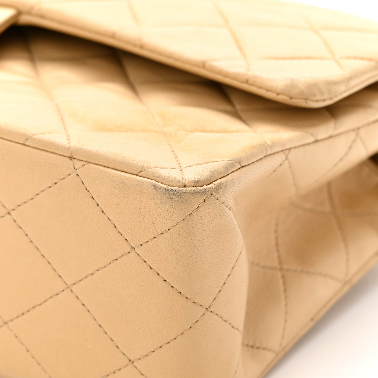 Lambskin Quilted Medium Double Flap Beige