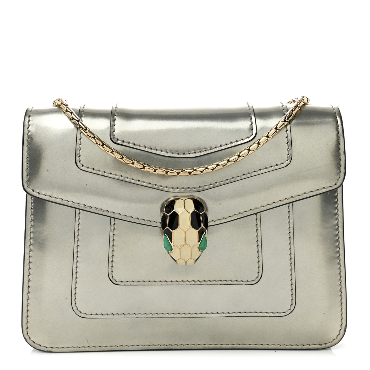 Bulgari Metallic Calfskin Small Serpenti Forever Snake Strap Crossbody Bag Silver 1 of 10