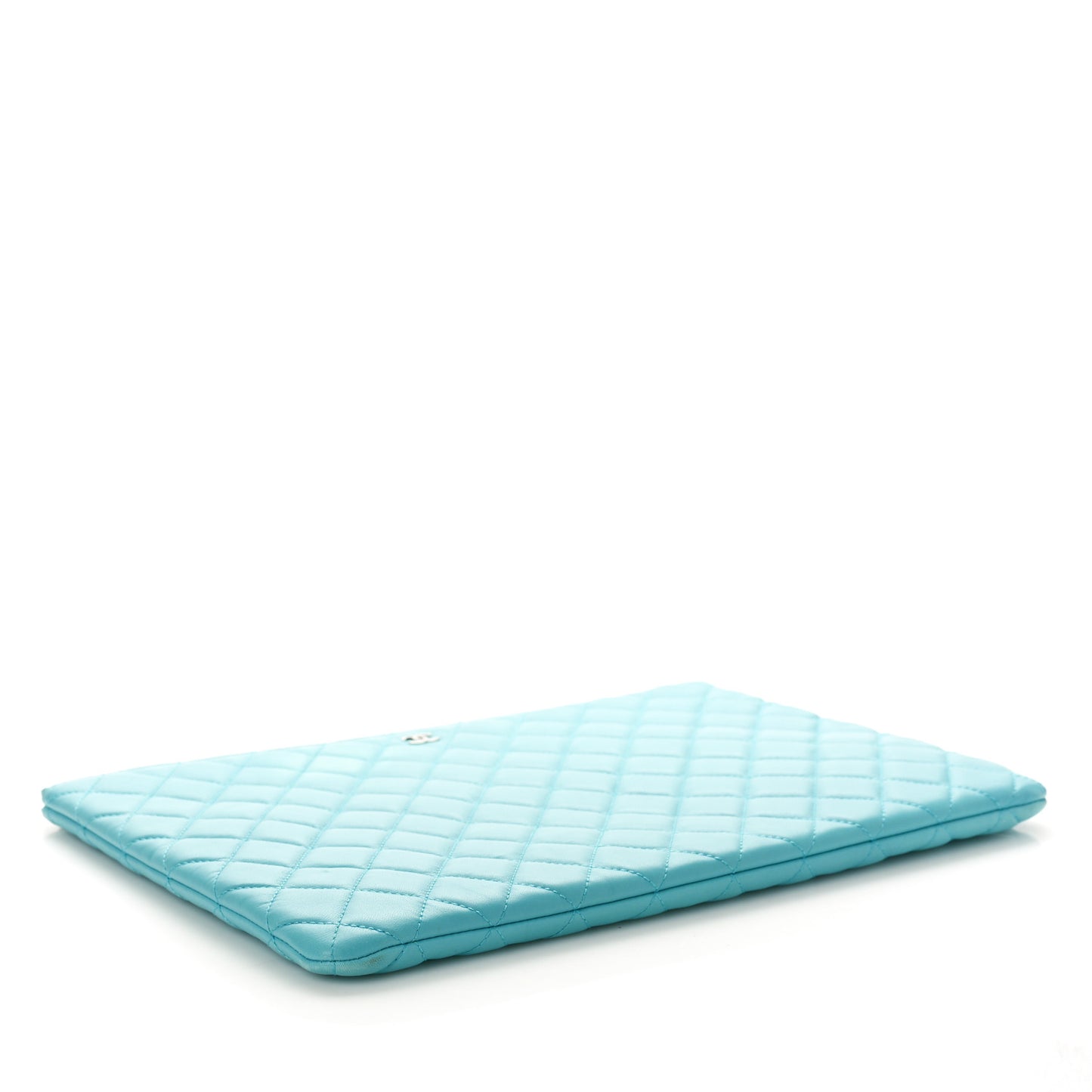 Lambskin Quilted Large Cosmetic Case Light Blue
