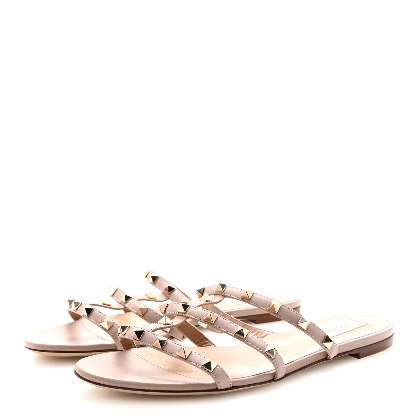 Calfskin Rockstud Caged Flat Slide Sandals 41 Poudre