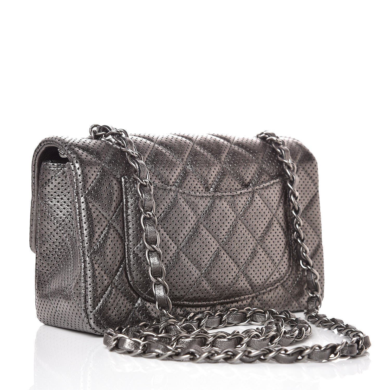 Chanel Metallic Lambskin Perforated Mini Rectangular Flap Grey 3 of 10