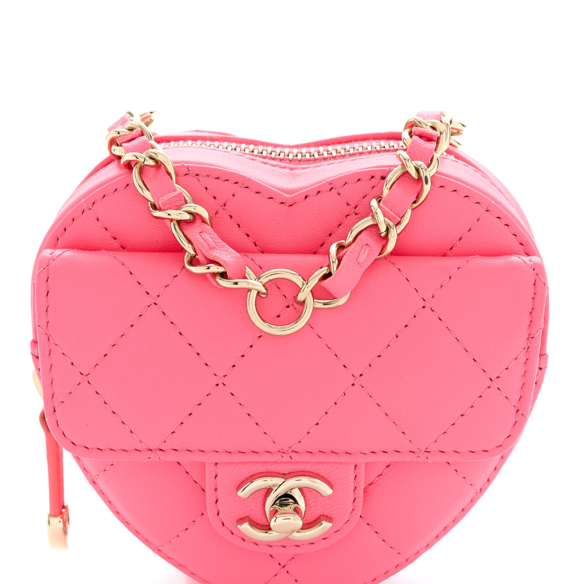 Lambskin Quilted CC In Love Heart Waist Belt Bag With Chain Pink