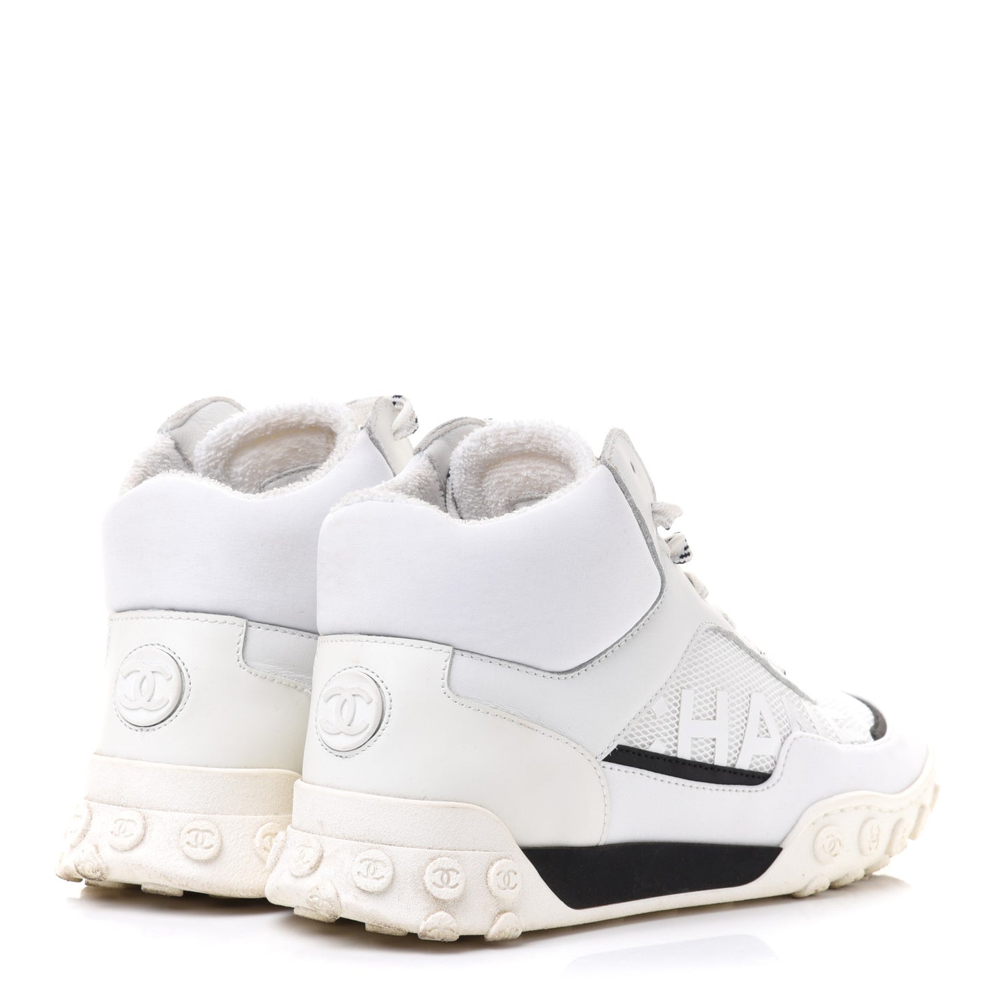 Calfskin Mesh Lycra Womens Logo High Top Sneakers 37 White