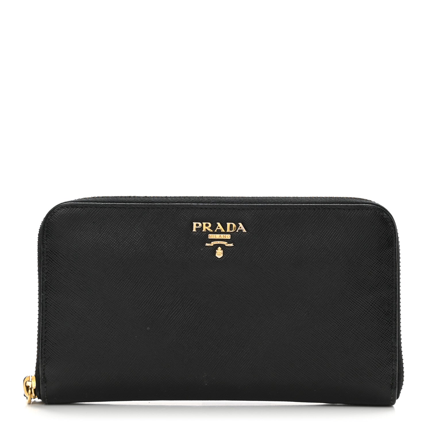 Prada Saffiano Metal Zip Around Wallet Black 1 of 10