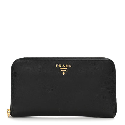 Prada Saffiano Metal Zip Around Wallet Black 1 of 10