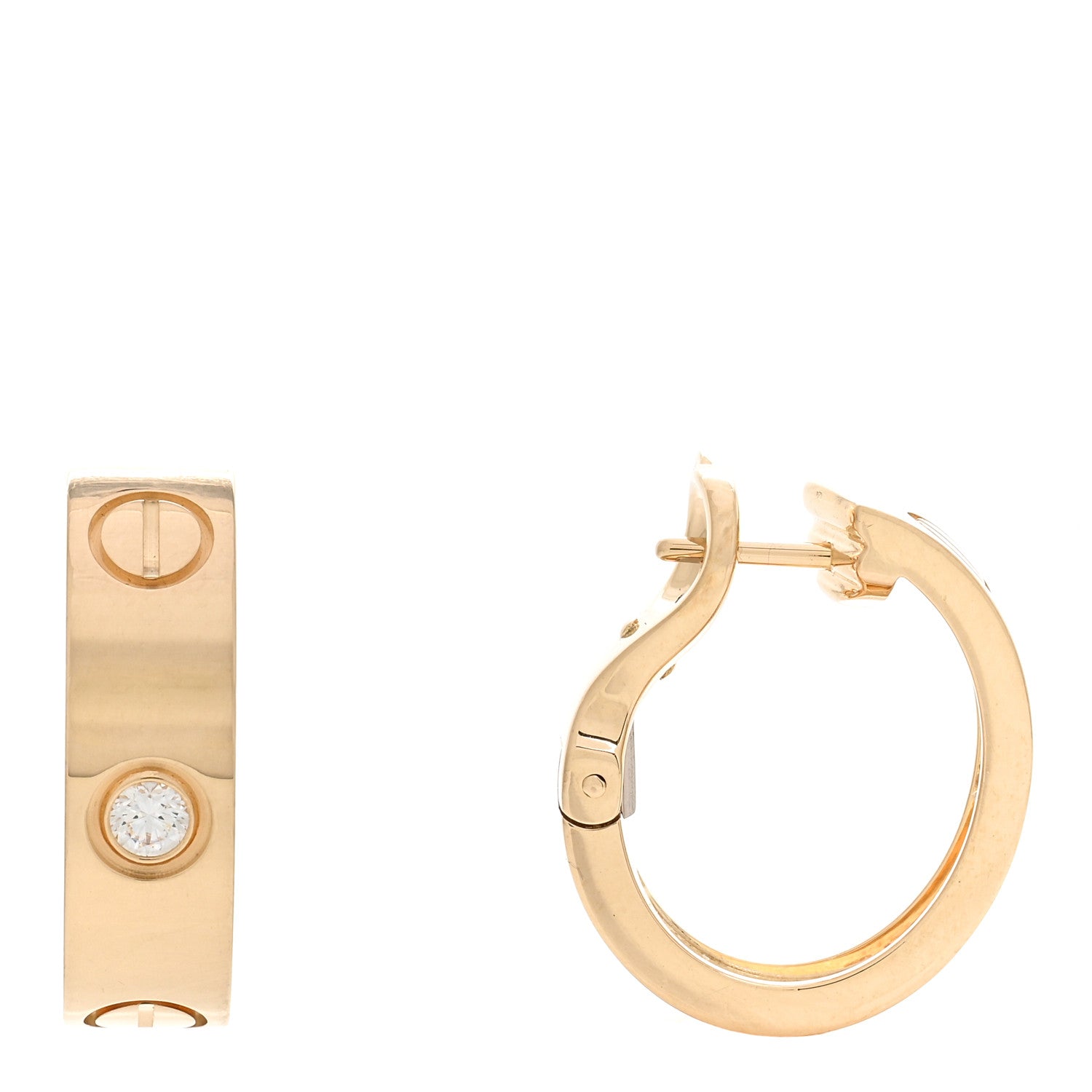 Cartier 18K Yellow Gold 2 Diamond 5.5mm LOVE French Clip Hoop Earrings 1 of 4