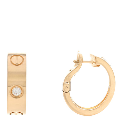 Cartier 18K Yellow Gold 2 Diamond 5.5mm LOVE French Clip Hoop Earrings 1 of 4