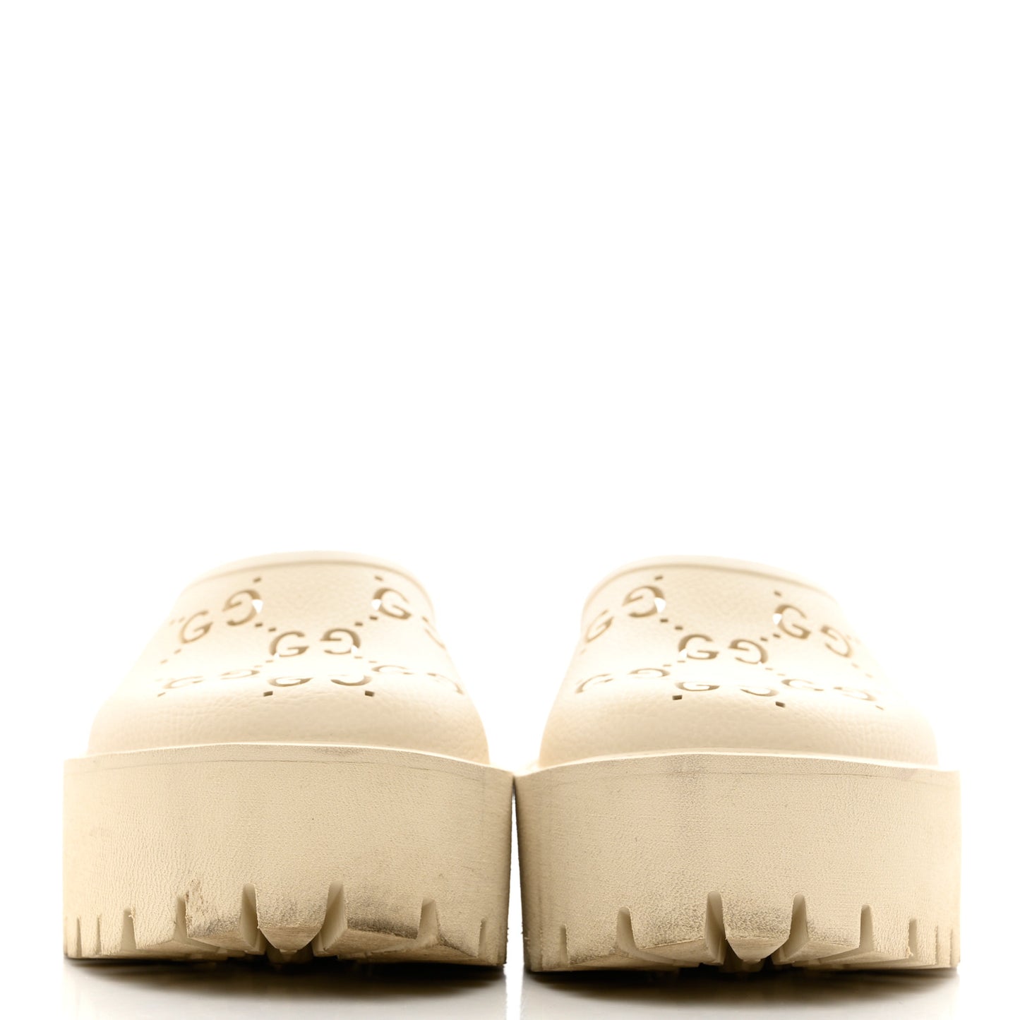 Rubber GG Monogram Perforated Elea Platform 55mm Lug Sole Sandals 37 Mystic White