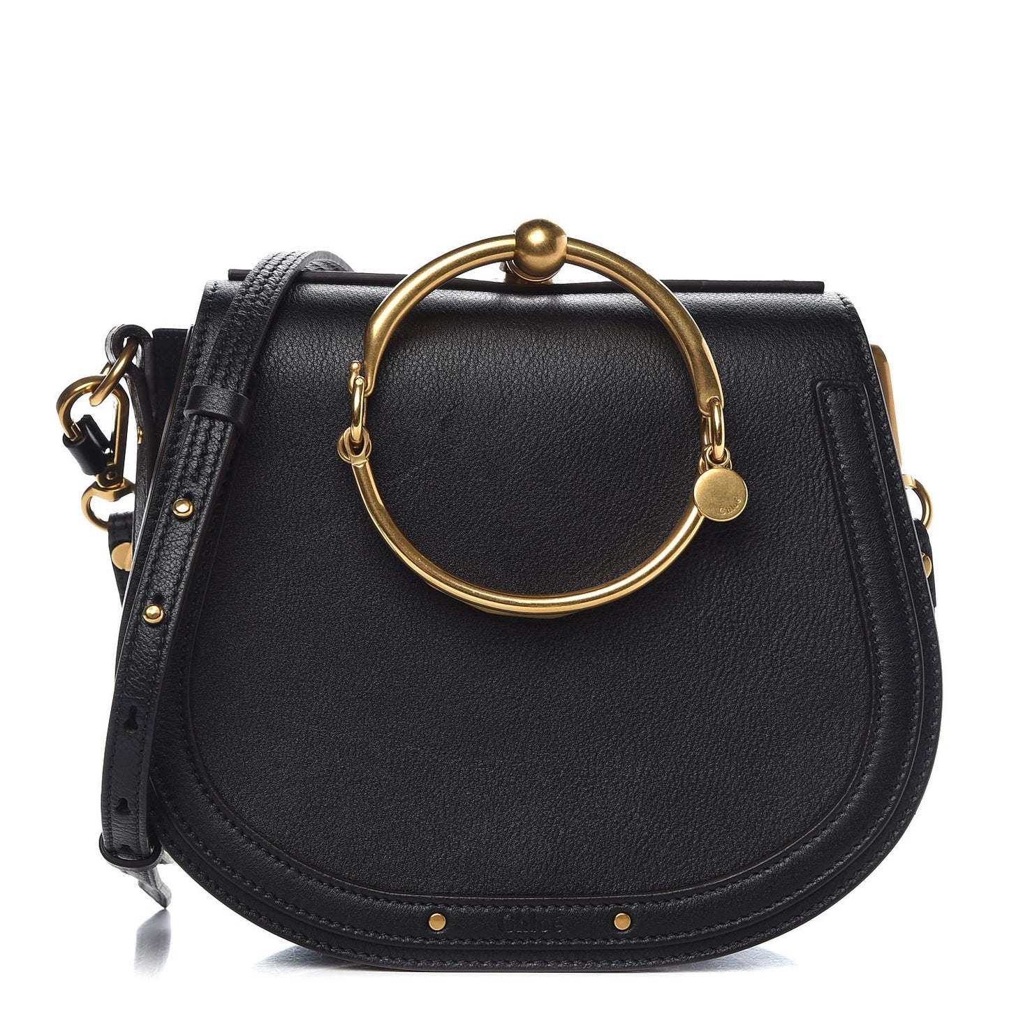 Calfskin Suede Medium Nile Bracelet Bag Black