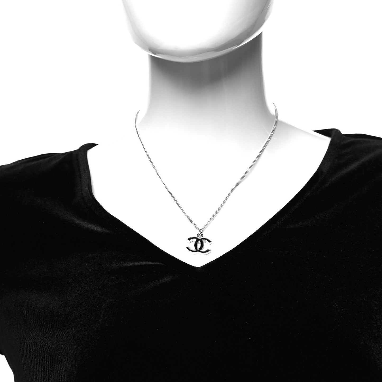 Enamel CC Necklace Black Silver
