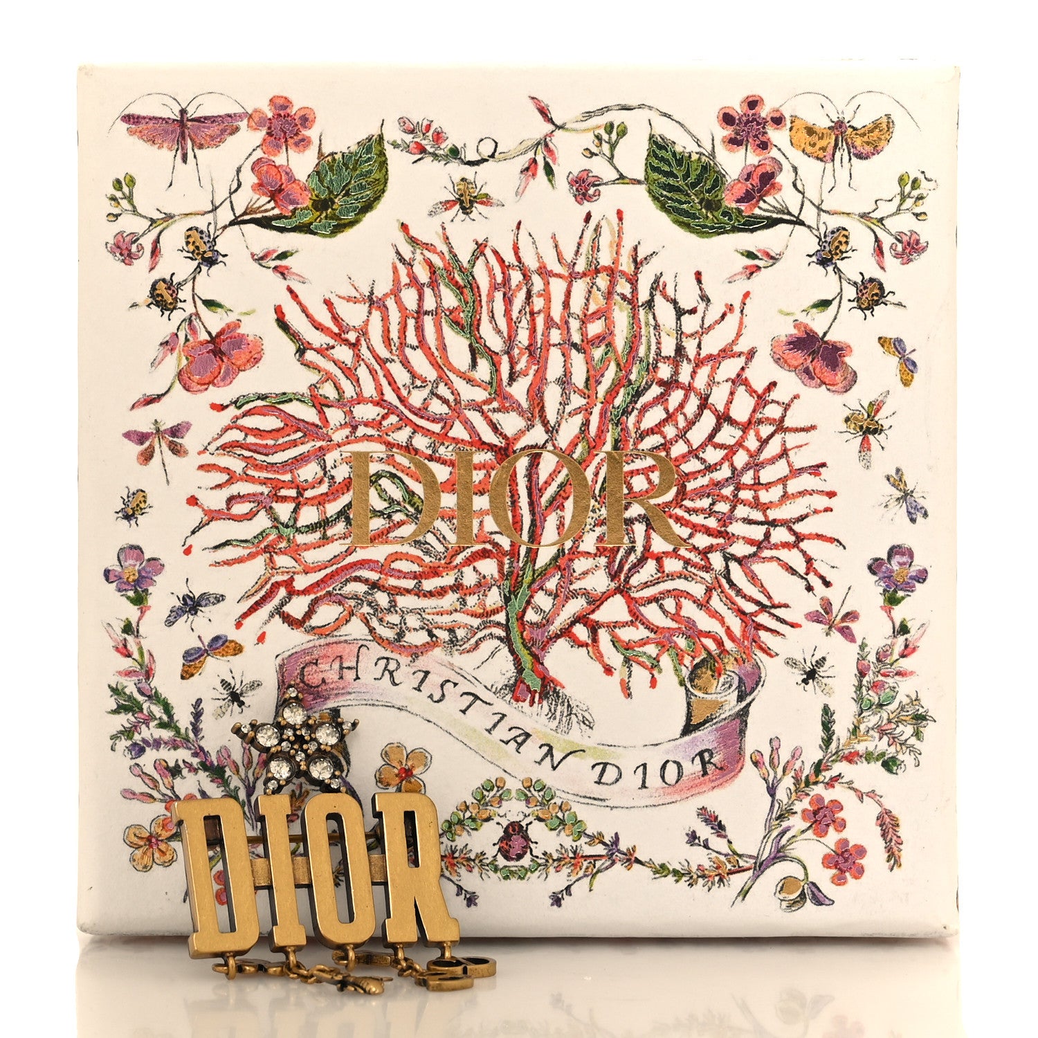 Christian Dior Metal Crystal Dio(r)evolution Logo Brooch Antique Gold 4 of 4