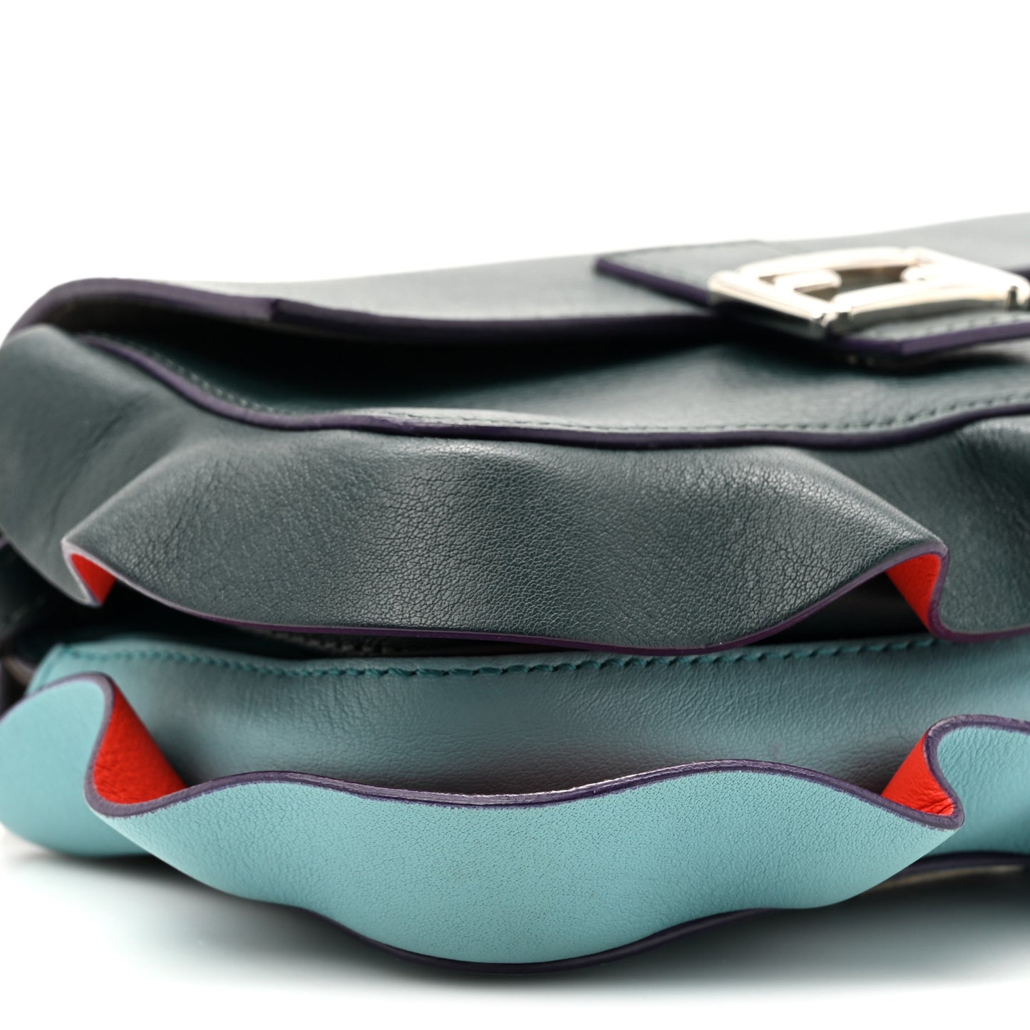 Vitello Dolce Waves Tri-Color Micro Double Baguette Verde Inglese Papavero Laguna