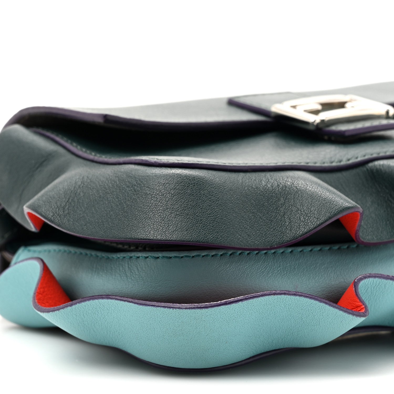 Fendi Vitello Dolce Waves Tri-Color Micro Double Baguette Verde Inglese Papavero Laguna 11 of 11