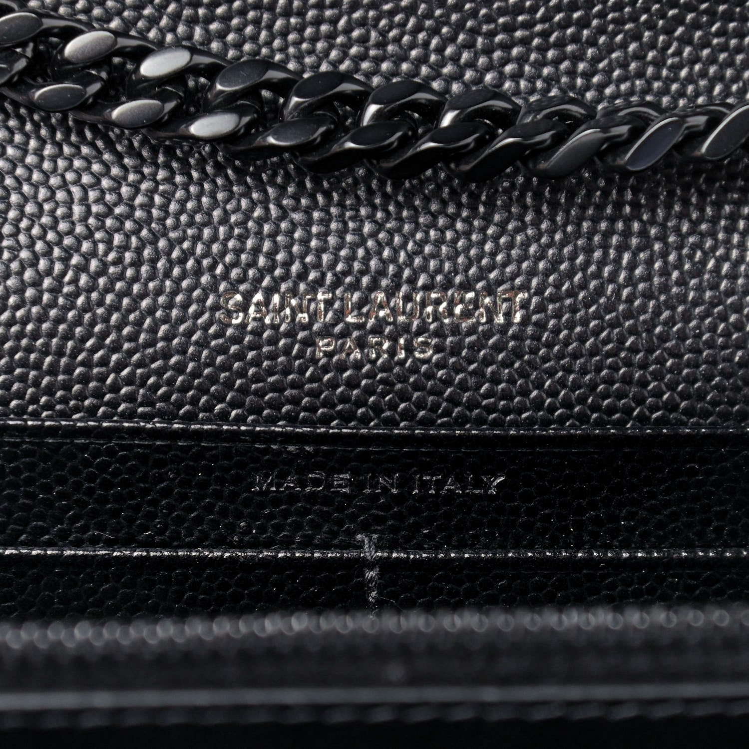 Saint Laurent Grain De Poudre Matelasse Chevron Monogram Chain Wallet Black 7 of 7