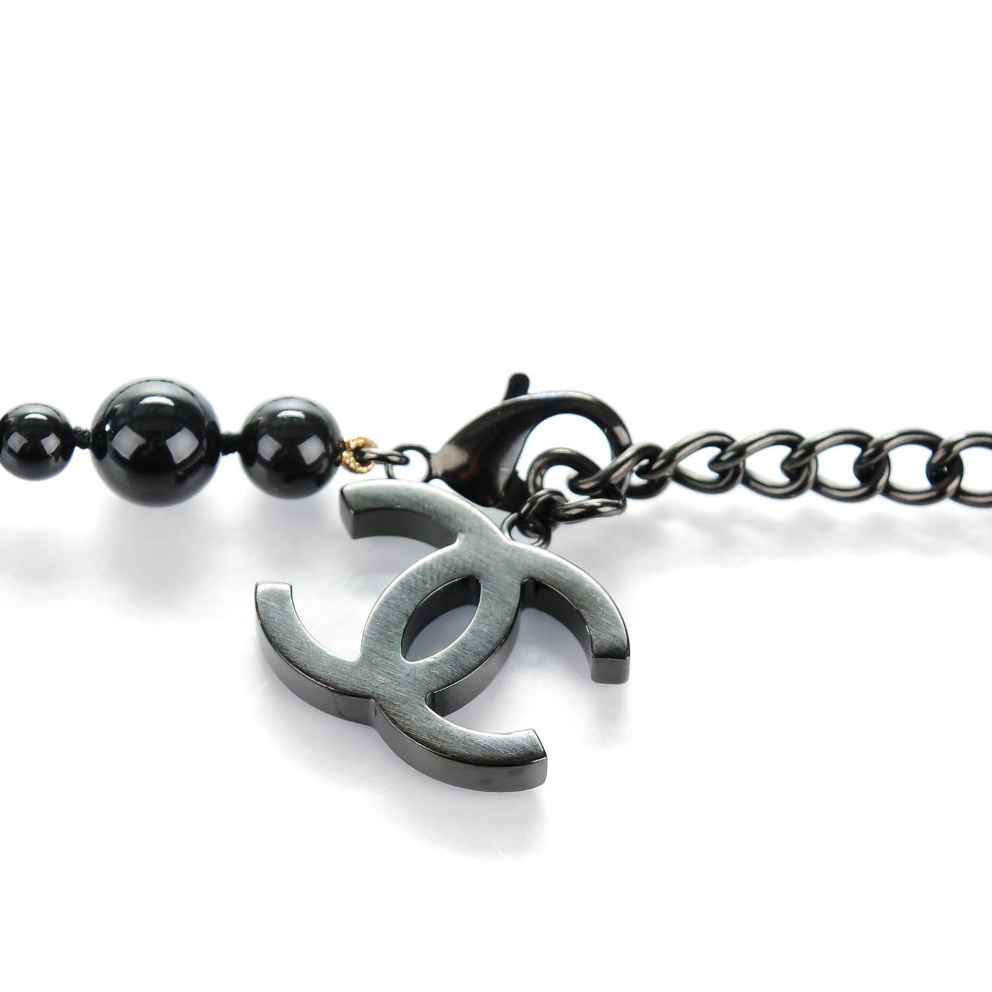 Pearl Beaded CC Long Necklace Black White
