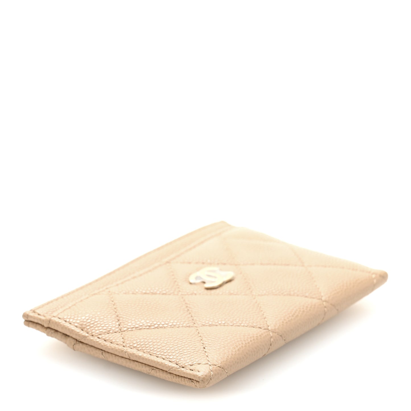 Caviar Quilted Card Holder Beige