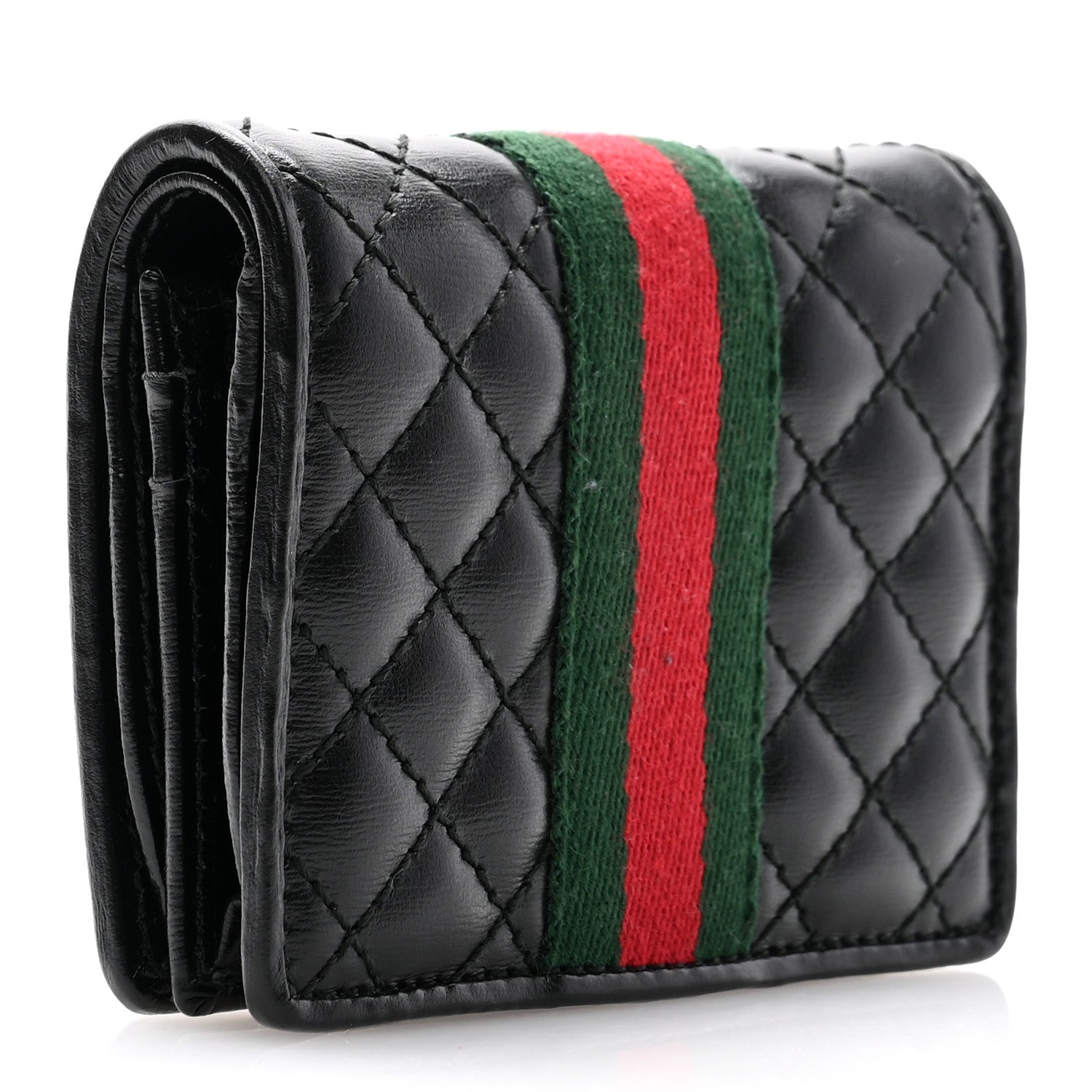 Gucci Calfskin Web Trapuntata GG Marmont Card Case Wallet Black 3 of 10
