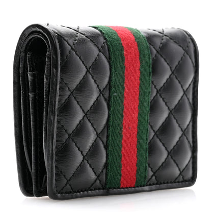 Gucci Calfskin Web Trapuntata GG Marmont Card Case Wallet Black 3 of 10