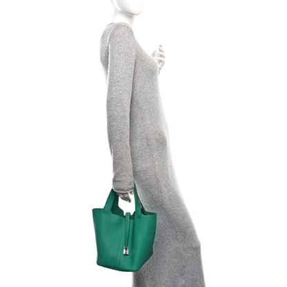 Hermes Taurillon Clemence Picotin Lock 22 MM  Vert Jade 2 of 10