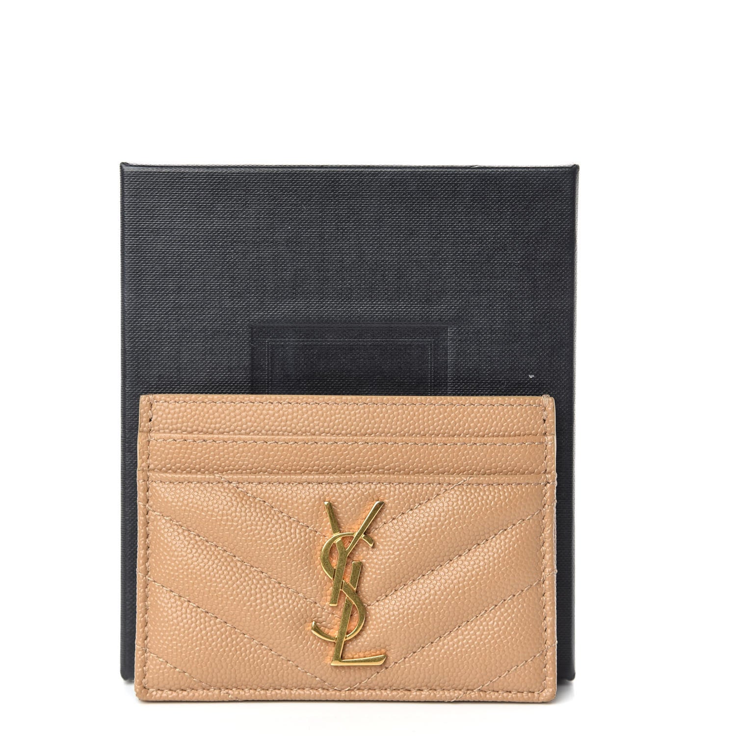 Saint Laurent Grain De Poudre Matelasse Chevron Monogram Credit Card Case Cork 10 of 10