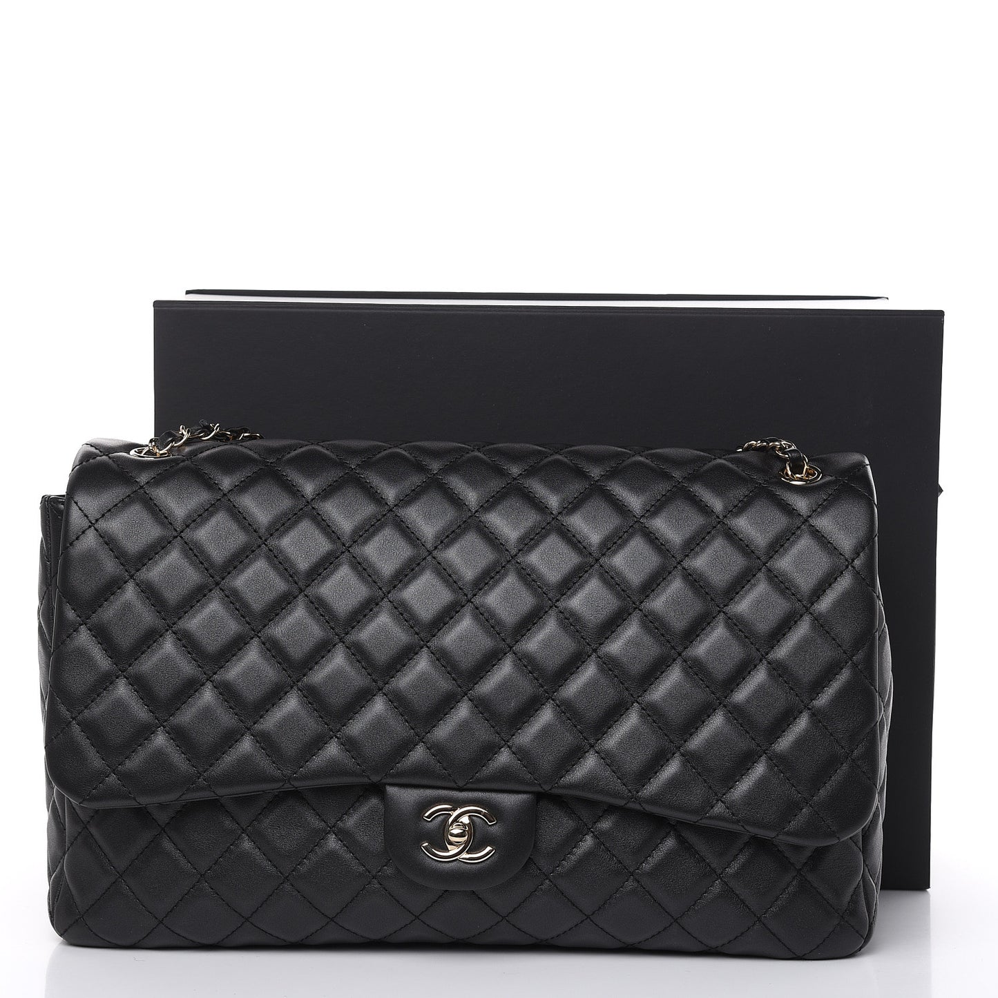 Metallized Calfskin Quilted Small XXL Travel Flap Bag Black