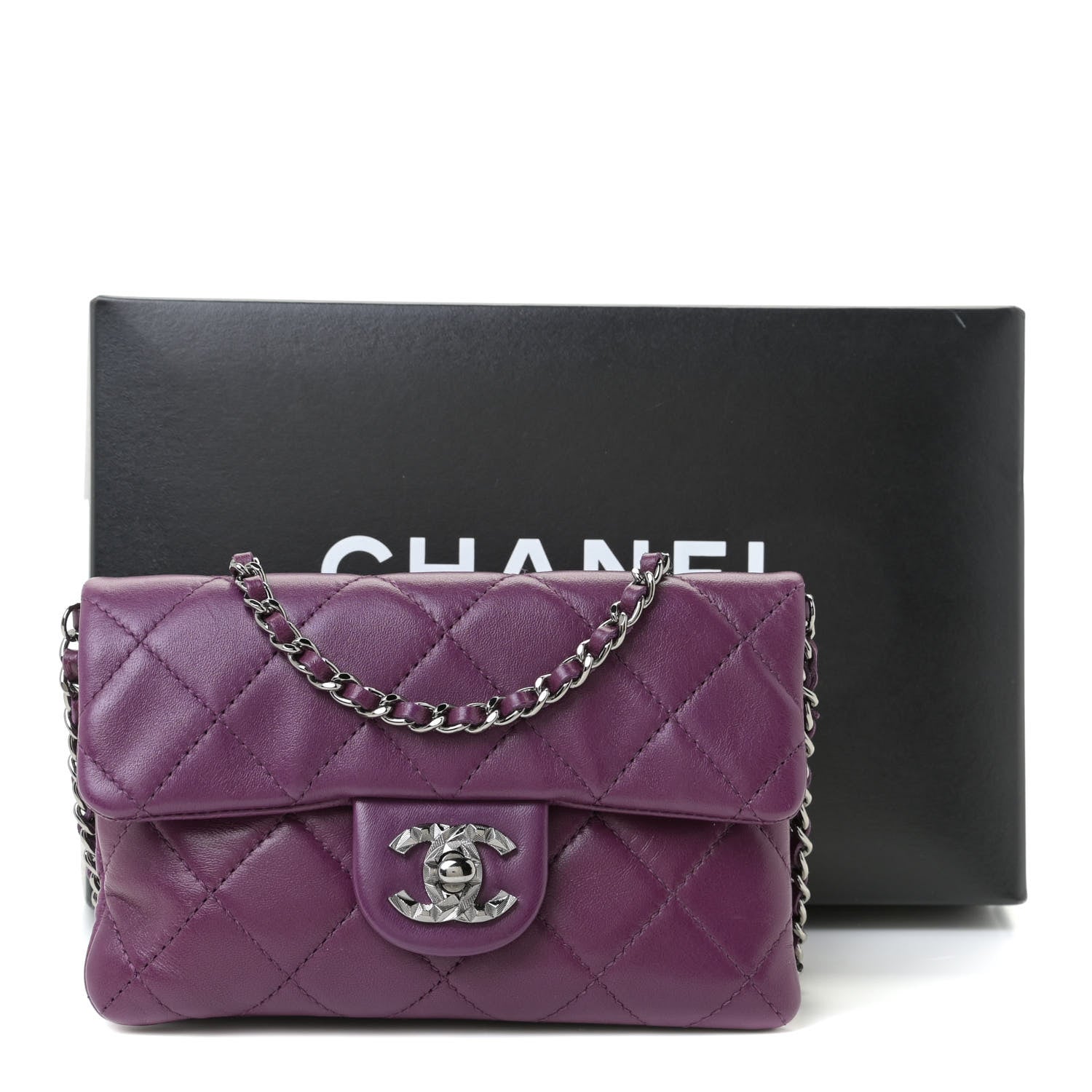 Chanel Lambskin Quilted Mini Mineral Nights Flap Crossbody Bag Purple 10 of 12