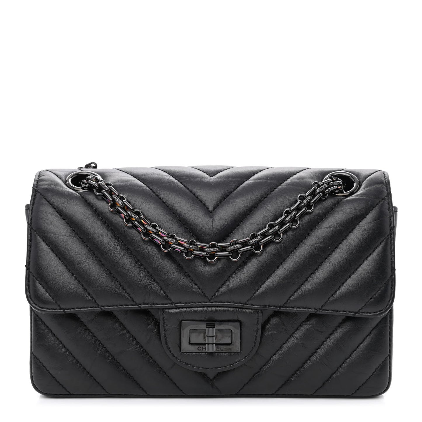 Aged Calfskin Chevron Quilted 2.55 Reissue Mini Flap So Black