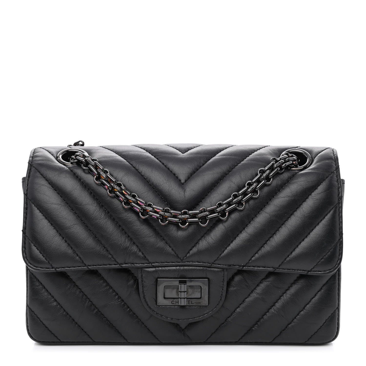 Chanel Aged Calfskin Chevron Quilted 2.55 Reissue Mini Flap So Black 1 of 12