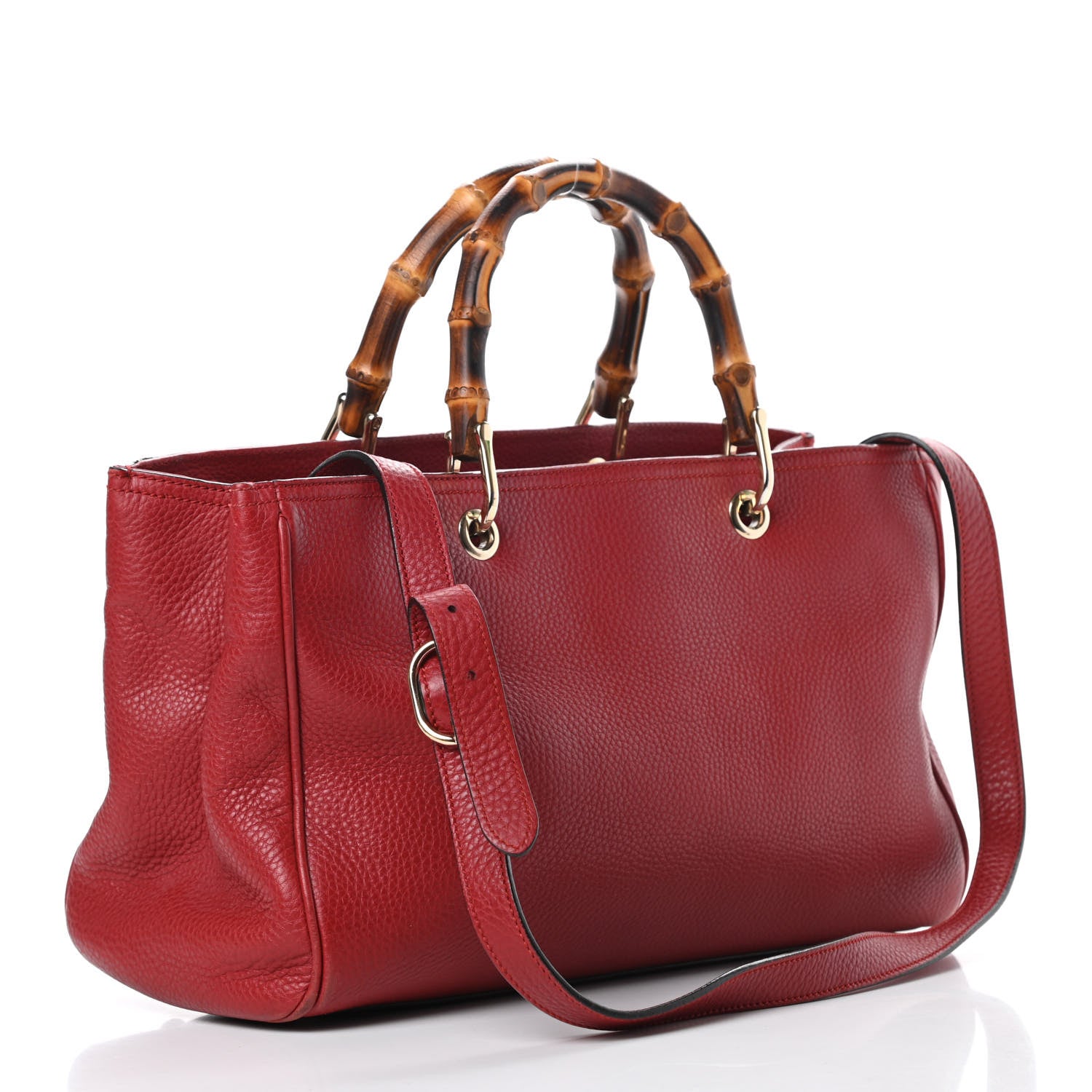 Gucci Pebbled Calfskin Medium Bamboo Shopper Tote Red 3 of 15