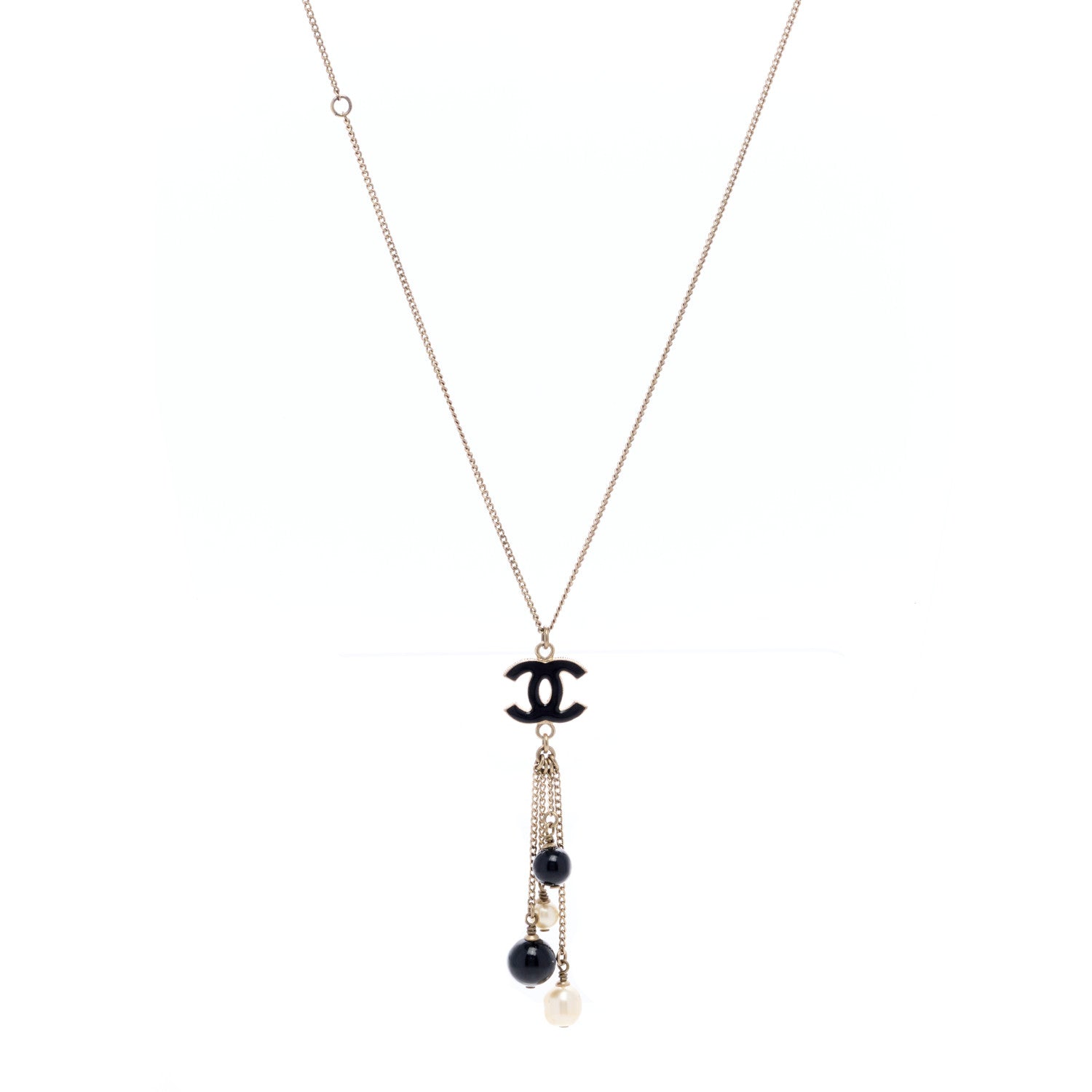 Chanel Enamel Bead Pearl CC Drop Necklace Black Gold 1 of 3