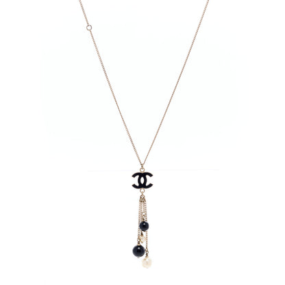 Chanel Enamel Bead Pearl CC Drop Necklace Black Gold 1 of 3
