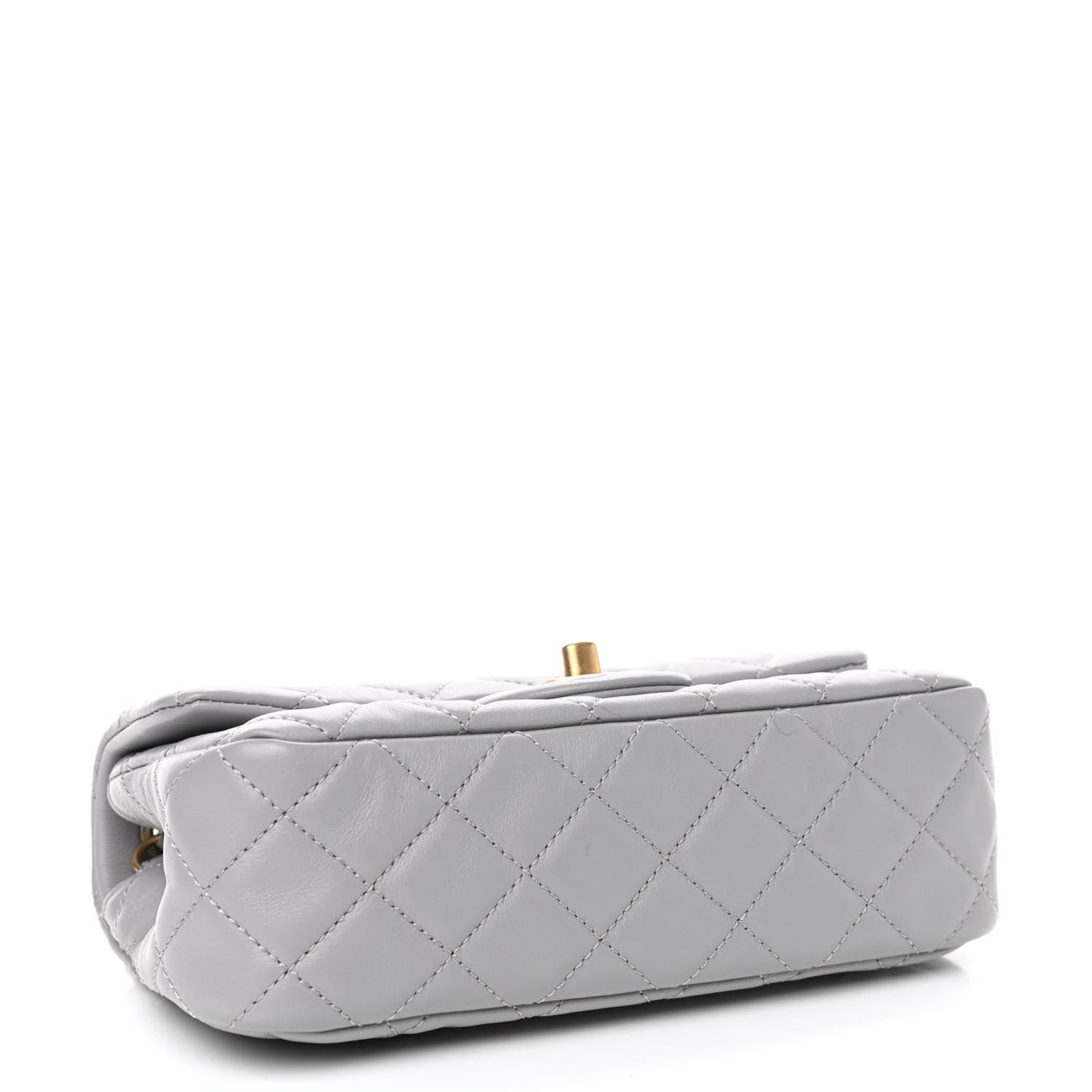 Lambskin Quilted Mini Rectangular Pearl Crush Flap Grey
