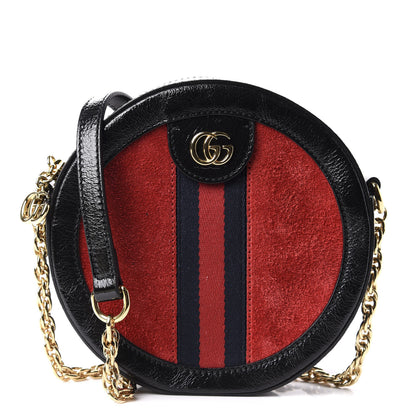 Gucci Suede Patent Web Mini Ophidia Round Shoulder Bag Hibiscus Red Black 1 of 10