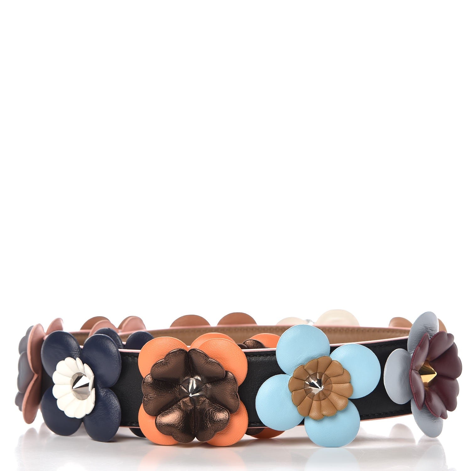 Fendi Vitello Dolce Flowerland Bi-Color Studded Strap You Black Sand Multicolor 2 of 5
