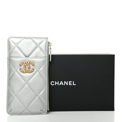 Chanel Metallic Goatskin Quilted Chanel 19 Flat Wallet Pouch Silver 9 of 9