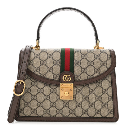 Gucci GG Supreme Monogram Textured Dollar Calfskin Web Small Ophidia Padlock Top Handle Bag Beige Ebony New Acero 1 of 11