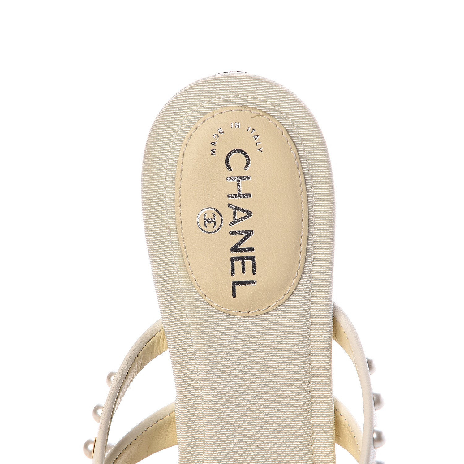Chanel Lambskin Grosgrain Pearl Sandals 36.5 Ivory 7 of 7