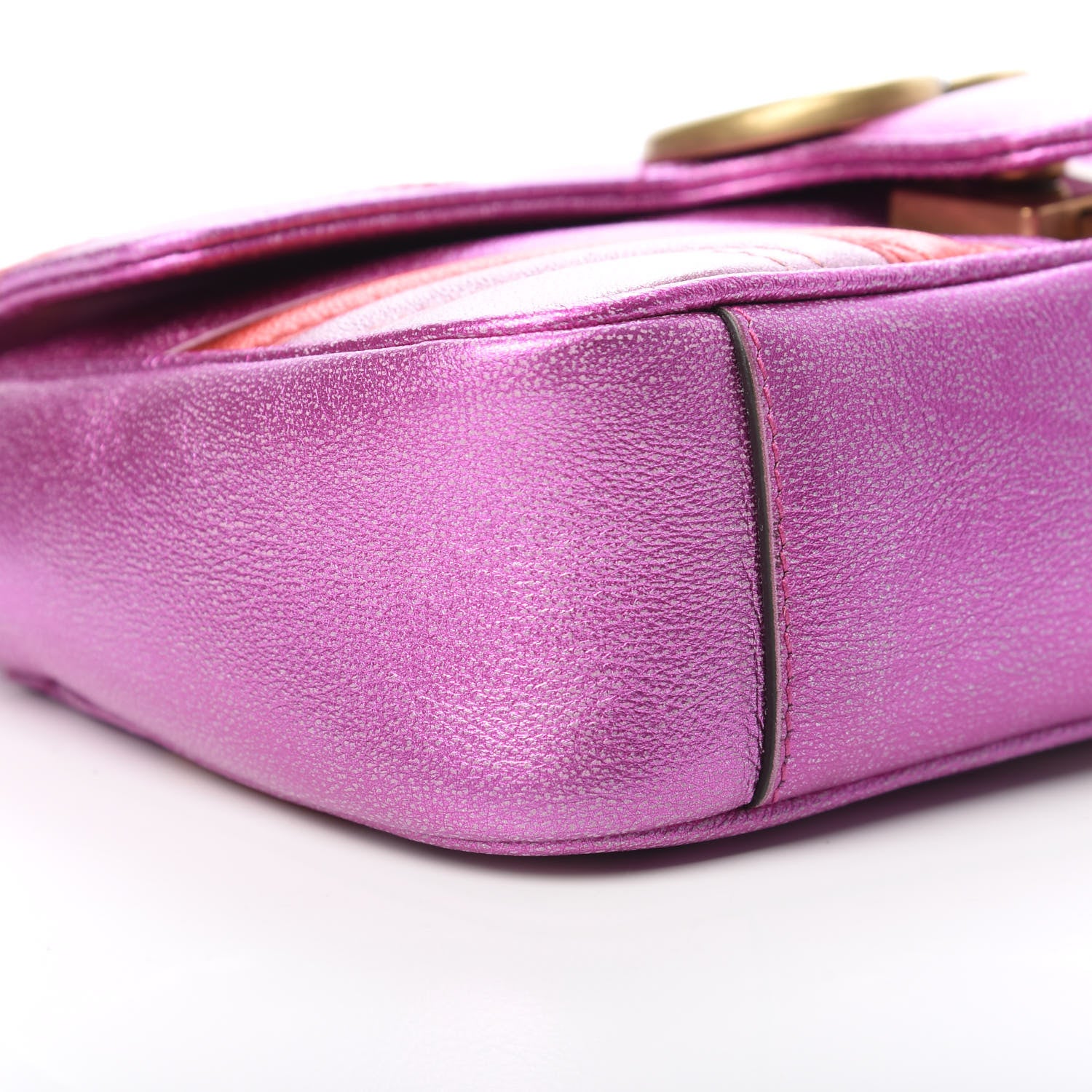 Gucci Metallic Calfskin Matelasse Mini GG Marmont Shoulder Bag Fuchsia 9 of 10