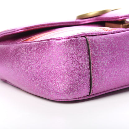 Gucci Metallic Calfskin Matelasse Mini GG Marmont Shoulder Bag Fuchsia 9 of 10