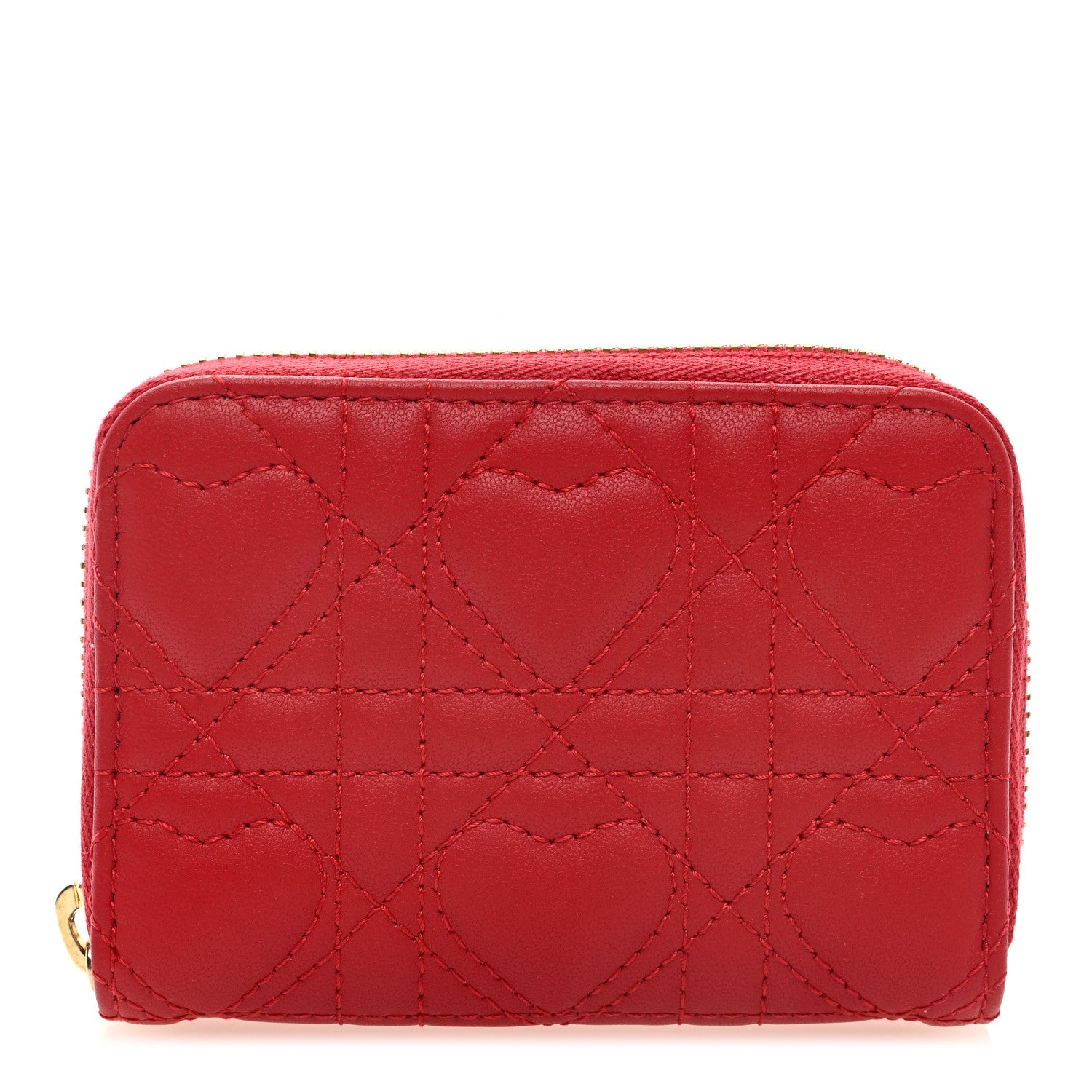 Christian Dior Lambskin Cannage Dioramour Small Lady Dior Voyageur Coin Purse Wallet Spicy Red 1 of 7