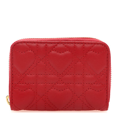 Christian Dior Lambskin Cannage Dioramour Small Lady Dior Voyageur Coin Purse Wallet Spicy Red 1 of 7