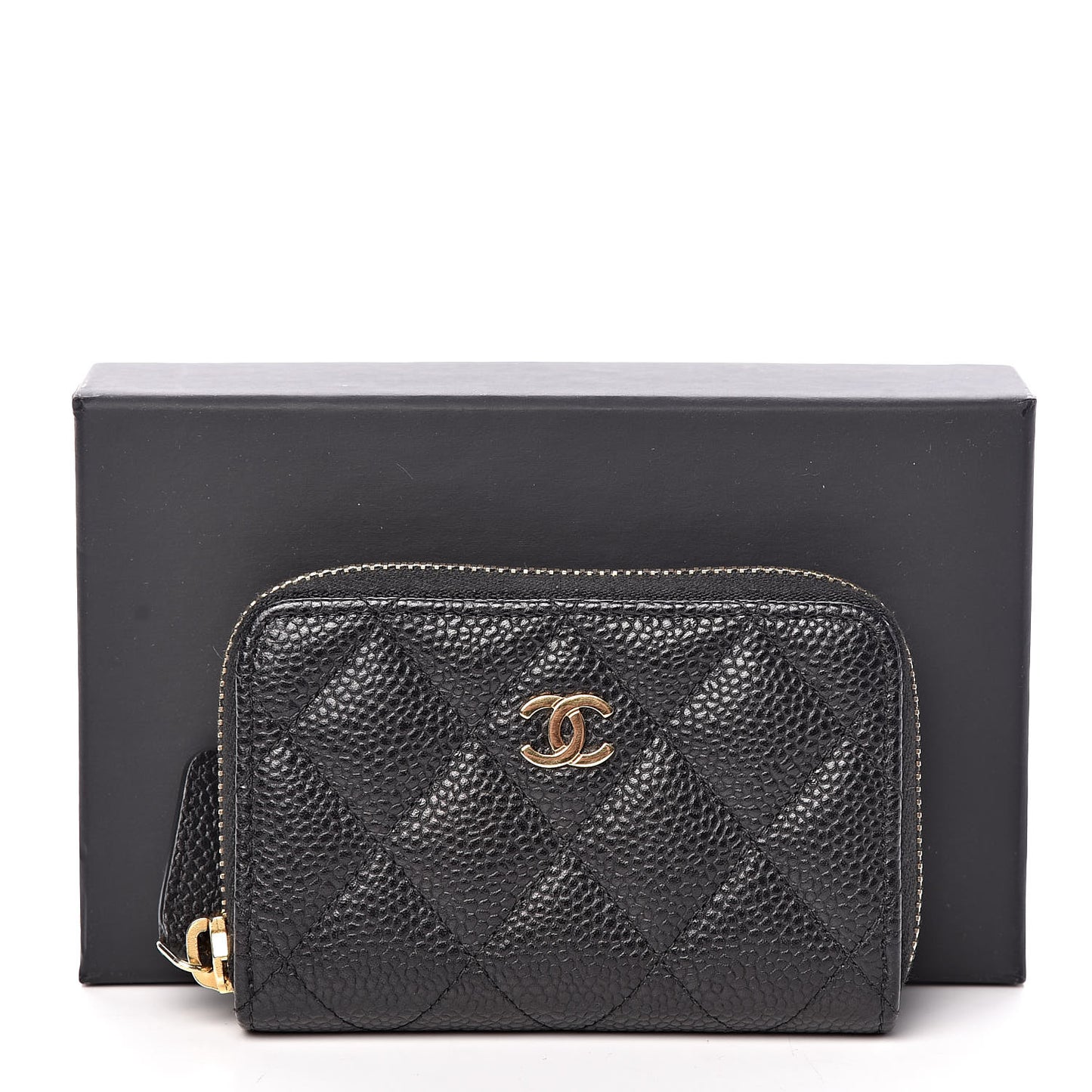 Caviar Quilted Zip Coin Purse Black