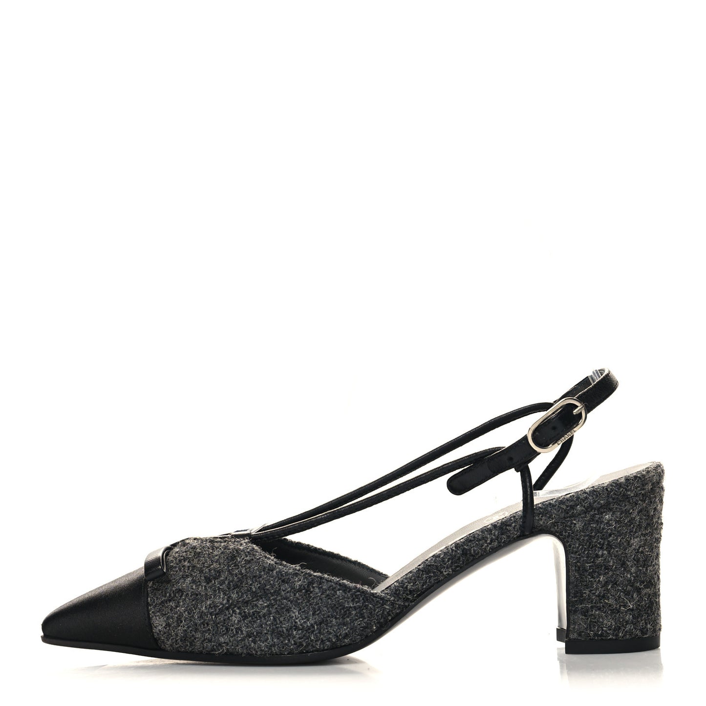 Tweed Satin Slingback Cap Toe Bow Pumps 36 Grey Black
