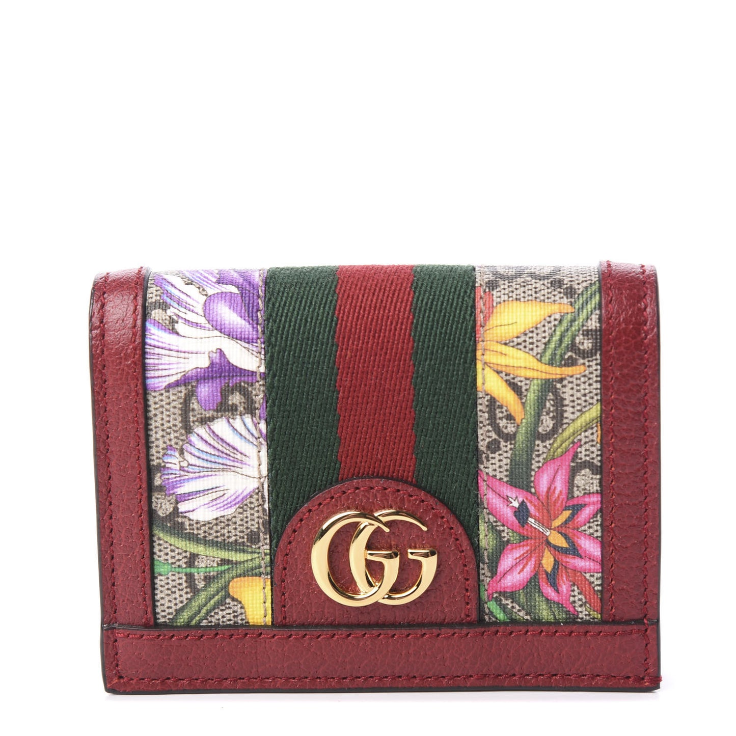 GG Supreme Monogram Flora Web Ophidia Card Case Red