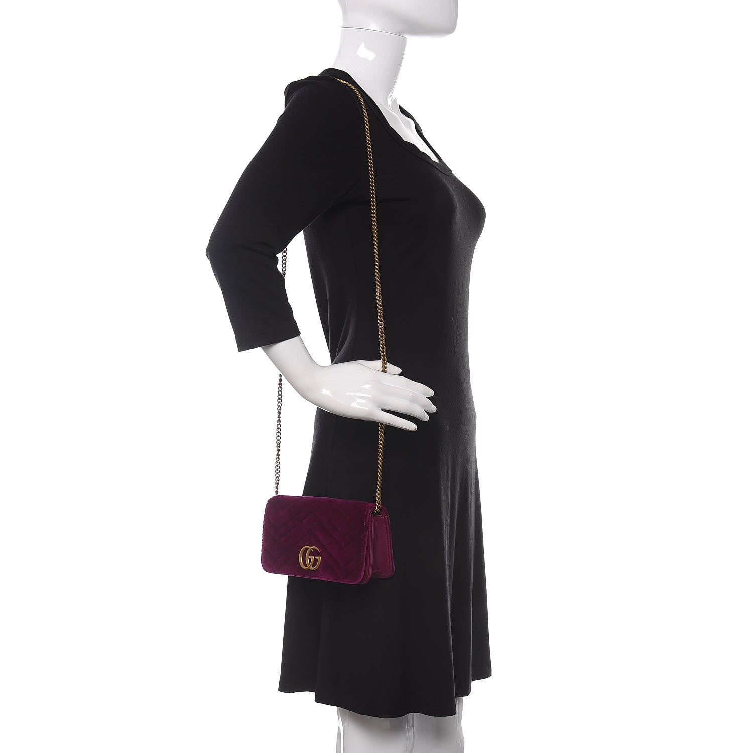 Gucci Velvet Matelasse GG Marmont Mini Bag Fuchsia Violet Cyclamen 2 of 11