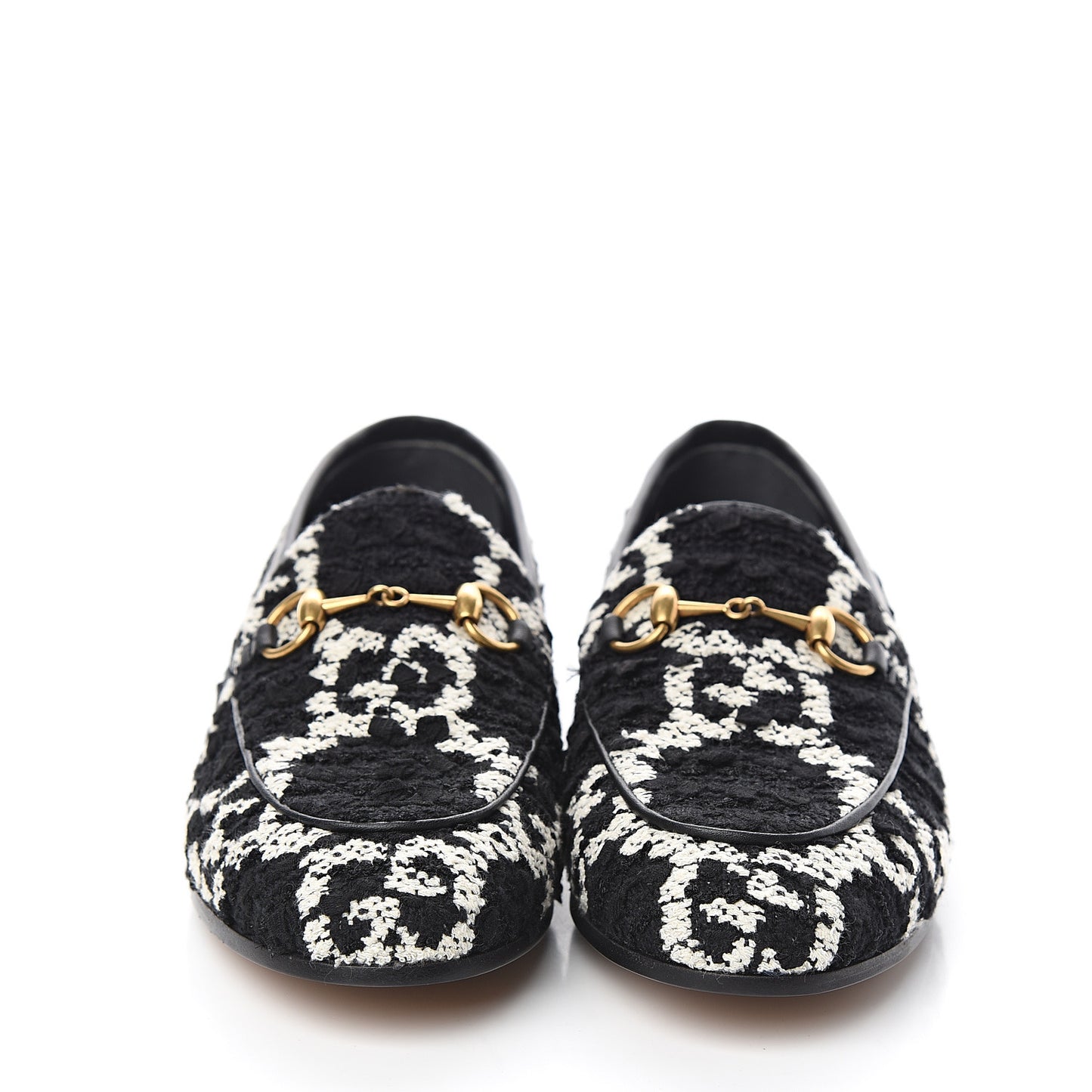 Tweed GG Monogram Horsebit Womens Jordaan Loafers 35.5 Black Natural