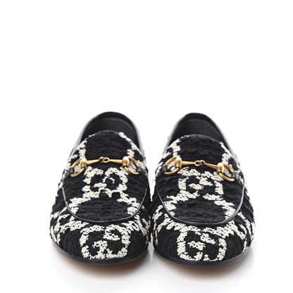 Gucci Tweed GG Monogram Horsebit Womens Jordaan Loafers 35.5 Black Natural 2 of 9